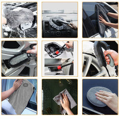 Set 9 Piese pentru Spalat Auto, Kadeny, din Plastic si Microfibra, Perii si Lavete, Model A, Gri
