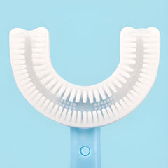 Periuta de Dinti in Forma de U, Kadeny, pentru Copii 6-12 ani, Peri Moi, 12 cm, Model Inima, Culoare Albastru