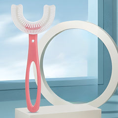 Periuta de Dinti in Forma de U, Kadeny, pentru Copii 6-12 ani, Peri Moi, 12 cm, Model Inima, Culoare Roz