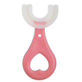 Periuta de Dinti in Forma de U, Kadeny, pentru Sugari si Copii 2-6 ani, Peri Moi, 9 cm, Model Inima, Culoare Roz
