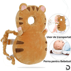 Perna tip Rucsac pentru Protectia Capului, Kaveny, Tetiera tip Tigru, pentru Bebelusi, 33x6x19 cm, 180 g, Maro