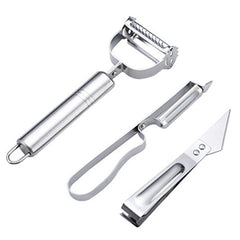 Accesorii de Curatat Decojit Fructe Legume, Kadeny, Set 3 Piese, Feliator Cutit Decojitor, Legume si Fructe, din Otel Inoxidabil, cu Maner, Argintiu