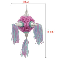 Pinata Rotunda pentru Petrecere, Kaveny, Detalii Argintii, din Hartie si Carton, Pinata pentru Copii, 76 x 50 x 50 cm, Roz