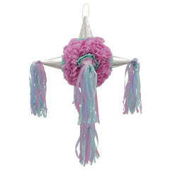 Pinata Rotunda pentru Petrecere, Kaveny, Detalii Argintii, din Hartie si Carton, Pinata pentru Copii, 76 x 50 x 50 cm, Roz