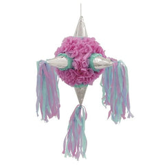Pinata Rotunda pentru Petrecere, Kaveny, Detalii Argintii, din Hartie si Carton, Pinata pentru Copii, 76 x 50 x 50 cm, Roz