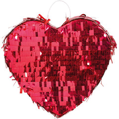 Pinata Inima pentru Petrecere, Kaveny, Detalii cu Sclipici, din Hartie si Carton, Pinata pentru Copii, 18 x 18 x 10 cm, Rosu metalizat