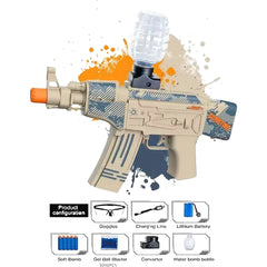 Mitraliera de jucarie electrica Kaveny cu bile de hidrogen de gel, gun bluster, tragere in rafala, varsta peste 6 ani, ochelari de protectie, 5000 de bile incluse, cablu de incarcare, 28x31 cm, AK47, crem