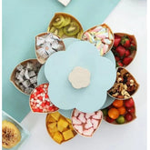 Tava pentru Servire, Kadeny, pentru Fructe / Legume / Snackuri, cu Sertare, Deschidere Rotativa, pe 2 Straturi, in Forma de Floare, 26 x 26 x 11.5 cm Albastru
