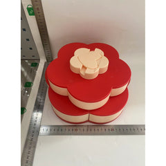 Tava pentru Servire, Kadeny, pentru Fructe / Legume / Snackuri, cu Sertare, Deschidere Rotativa, pe 2 Straturi, in Forma de Floare, 26 x 26 x 11.5 cm Roz
