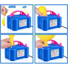Pompa Electrica Pentru Umflat Baloane, 600 W, Doua Capete de Umflat, din Plastic, 19.5 x 14 x 13 cm, Albastru/Roz