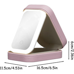 Portfard, Kadeny, Geanta Cosmetice, cu Oglinda LED, 3 Moduri de Lumina, Incarcare USB, Baterie 1200 mAh, pentru Organizarea Cosmeticelor, 4 Compartimente, Imitatie Piele, Roz, 16.5x11.5x6 cm