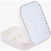 Portfard, Kadeny, Geanta Cosmetice, cu Oglinda LED, 3 Moduri de Lumina, Incarcare USB, Baterie 1200 mAh, pentru Organizarea Cosmeticelor, 4 Compartimente, Imitatie Piele, Alb, 16.5x11.5x6 cm