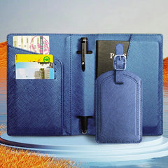 Portofel pentru Pasaport si Carduri, Kaveny, 23x16 cm, 70g, din Piele PU, Suport Pix, Accesoriu Suport Eticheta, Unisex, Multifunctional, Albastru