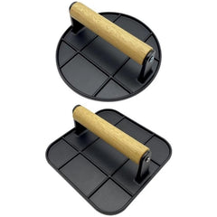 Presa Manuala pentru Carne, Kadeny, din Aliaj de Aluminiu, Maner din Lemn, Presa pentru Burgeri, Usor de Curatat si Folosit, Patrata, 16x16x6 cm, Neagra