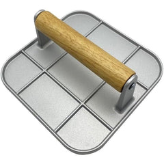 Presa Manuala pentru Carne, Kadeny, din Aliaj de Aluminiu, Maner din Lemn, Presa pentru Burgeri, Usor de Curatat si Folosit, Patrata, 16x16x6 cm, Gri