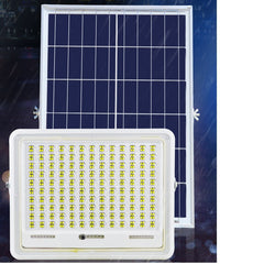Proiector LED cu Panou Solar Kaveny, Senzor de lumina Waterproof, 200W, 29x23 cm, suport U inclus, panou afisaj nivel baterie, telecomand, 220V, Design Modern, Alb