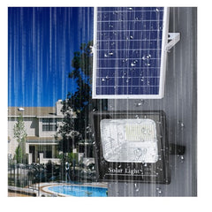 Proiector LED SMD 300W cu incarcare solara Kaveny, panou solar, cu telecomanda, suport prindere, material ABS, 14AH, 1032 LED-uri, 5 m cablu inclus, 1019Lm, 36x32 cm, negru