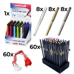 PROMO Pachet Uni-ball Display 36x Roller UBA-188EL-M AIR + 24x Pix cu gel UM-153 + 60x Creion grafit + 60x Snur martisor