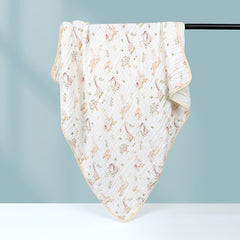 Prosop de baie din bumbac si tifon pentru Bebelusi, Kadeny, cu Sase Straturi, pentru Copii, 110x110 cm, Model Girafe, Bej Galben