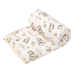 Prosop de baie din bumbac si tifon pentru Bebelusi, Kadeny, cu Sase Straturi, pentru Copii, 110x110 cm, Model Frunze, Bej Galben