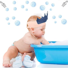 Viziera de Protectie Baie Pentru Copii, Fippy, Model Coroana, Dimensiune ajustabila, Durabil, Usor de curatat, Impotriva Samponului, pentru Ochi si Urechi, TPE+PP, 15x13 cm, Albastru Inchis