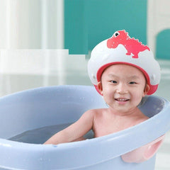 Viziera de Protectie Baie Pentru Copii, Fippy, Model Dinozaur, Dimensiune ajustabila, Durabil, Usor de curatat, Impotriva Samponului, pentru Ochi si Urechi, TPE+PP, 22x21 cm, Rosu