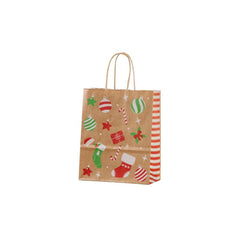 Punga cadou Craciun Colorarte 27665, B5, 18x22x8cm, 90g/mp, kraft, manere din hartie rasucita, motive Craciun globulete