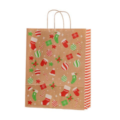 Punga cadou Craciun Colorarte 27672, A3, 26x35x12cm, 100g/mp, kraft, manere din hartie rasucita, motive Craciun globulete