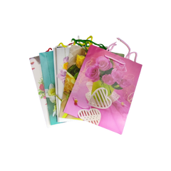 Punga cadou, 23x18x10cm, manere din sfoara, diverse imagini cu flori