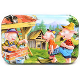 Puzzle 60 de Piese din Lemn in Cutie Metalica, Kaveny, Model Cei Trei Purcelusi, Educativ, Dezvoltare Abilitati Cognitive, pentru Prescolari, 22.5x13.5 cm, Multicolor