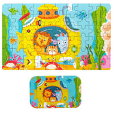 Puzzle 60 de Piese din Lemn in Cutie Metalica, Kaveny, Model Submarin, Educativ, Dezvoltare Abilitati Cognitive, pentru Prescolari, 22.5x13.5 cm, Multicolor