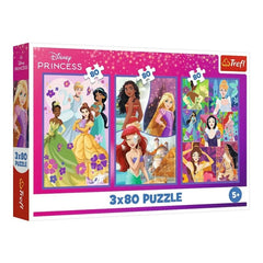 Puzzle carton 3in1, 3x80 piese Trefl Princess, 34884, 5+ ani