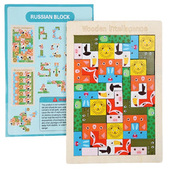 Puzzle din Lemn Kaveny, Tip Tetris, +4 Ani, cu Animale Colorate 3D, 40 Piese, Multicolor