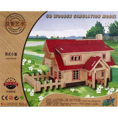 Puzzle lemn 3D - Casa cu acoperis rosu de la ferma, 2 foi, Colorarte, HR423