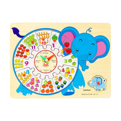 Puzzle lemn educativ - Invata ceasul, cu activitati, 11 piese, 3+ ani, Colorarte, L22-21