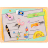 Puzzle Montessori din Lemn pentru Copii, Kaveny, 0-3 Ani, 3D, Model Instrumente Matematice, Educativ, Intuitiv, Creativ, 9 Piese, 30x22.5x0.8 cm, Multicolor