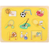 Puzzle Montessori din Lemn pentru Copii, Kaveny, 0-3 Ani, 3D, Model Sporturi, Educativ, Intuitiv, Creativ, 9 Piese, 30x22.5x0.8 cm, Multicolor