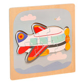 Puzzle Montessori din Lemn pentru Copii, Kaveny, 3D, 0-3 Ani, Model Avion, Educativ, Intuitiv, Creativ, 6 Piese, 15x15x0.5 cm, Multicolor