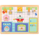 Puzzle Montessori din Lemn pentru Copii, Kaveny, 3D, 0-3 Ani, Model Bucatarie, Educativ, Intuitiv, Creativ, 10 Piese, 30x22.5x0.8 cm, Multicolor