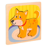 Puzzle Montessori din Lemn pentru Copii, Kaveny, 3D, 0-3 Ani, Model Catel, Educativ, Intuitiv, Creativ, 3 Piese, 15x15x0.5 cm, Multicolor