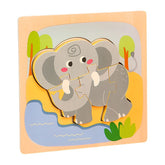 Puzzle Montessori din Lemn pentru Copii, Kaveny, 3D, 0-3 Ani, Model Elefant, Educativ, Intuitiv, Creativ, 4 Piese, 15x15x0.5 cm, Multicolor