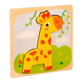 Puzzle Montessori din Lemn pentru Copii, Kaveny, 3D, 0-3 Ani, Model Girafa, Educativ, Intuitiv, Creativ, 4 Piese, 15x15x0.5 cm, Multicolor