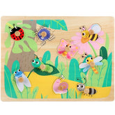 Puzzle Montessori din Lemn pentru Copii, Kaveny, 3D, 0-3 Ani, Model Insecte, Educativ, Intuitiv, Creativ, 9 Piese, 30x22.5x0.8 cm, Multicolor