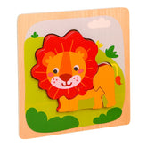 Puzzle Montessori din Lemn pentru Copii, Kaveny, 3D, 0-3 Ani, Model Leu, Educativ, Intuitiv, Creativ, 3 Piese, 15x15x0.5 cm, Multicolor