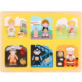 Puzzle Montessori din Lemn pentru Copii, Kaveny, 3D, 0-3 Ani, Model Profesii, Educativ, Intuitiv, Creativ, 6 Piese, Multicolor