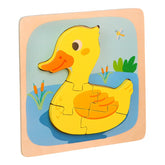 Puzzle Montessori din Lemn pentru Copii, Kaveny, 3D, 0-3 Ani, Model Ratusca, Educativ, Intuitiv, Creativ, 5 Piese, 15x15x0.5 cm, Multicolor