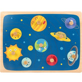 Puzzle Montessori din Lemn pentru Copii, Kaveny, 3D, 0-3 Ani, Model Sistemul Solar, Educativ, Intuitiv, Creativ, 9 Piese, 30x22.5x0.8 cm, Multicolor