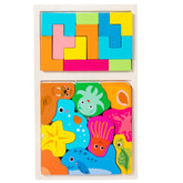 Puzzle Montessori din Lemn pentru Copii, Kaveny, Tip Tetris 2in1 +3 Ani, cu Animale Marine Colorate 3D, Educativ, Intuitiv, Creativ, 21 de Piese, 28.5x17x1.2 cm, Multicolor