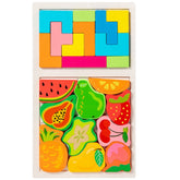 Puzzle Montessori din Lemn pentru Copii, Kaveny, Tip Tetris 2in1 +3 Ani, cu Fructe Colorate 3D, Educativ, Intuitiv, Creativ, 21 de Piese, 28.5x17x1.2 cm, Multicolor
