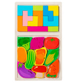 Puzzle Montessori din Lemn pentru Copii, Kaveny, Tip Tetris 2in1 +3 Ani, cu Legume Colorate 3D, Educativ, Intuitiv, Creativ, 21 de Piese, 28.5x17x1.2 cm, Multicolor